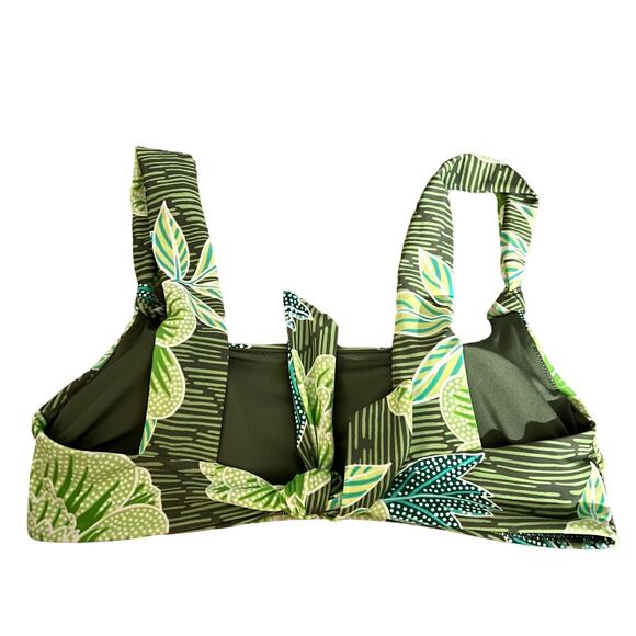 Aerie Scoop Striped Floral Leaf Swim Bikini Top Medium Women’s Green 9996 - Picture 2 of 4